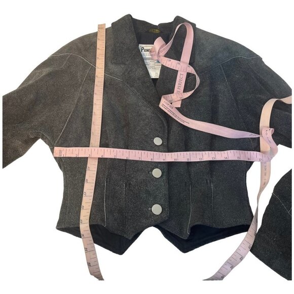 VTG Pioneer Wear Womens Cropped Western Leather Jacket Size 10 Suede 80s Padded - Picture 11 of 12